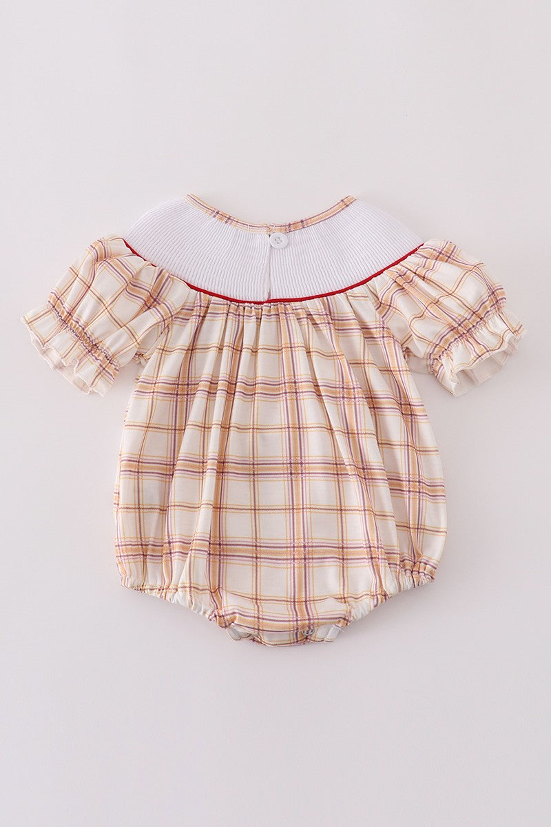 Khaki Farm Embroidery Smocked Bubble