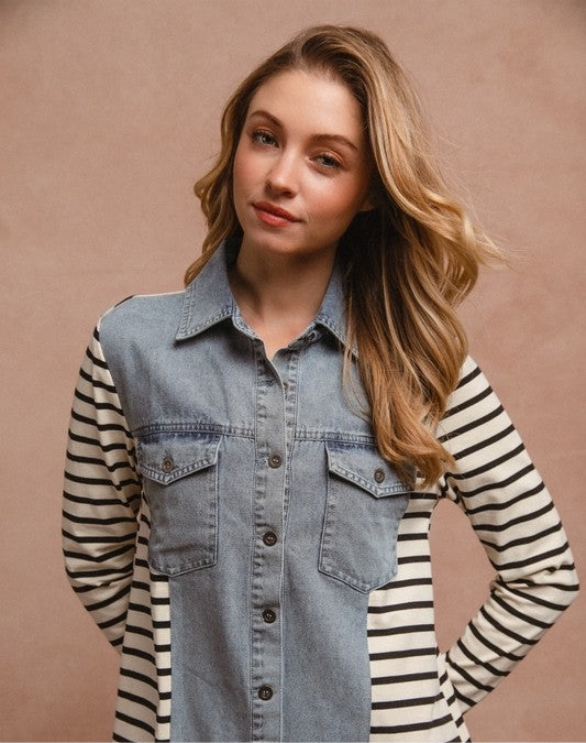 8 BIBI Stripes And Denim Shirt Dress