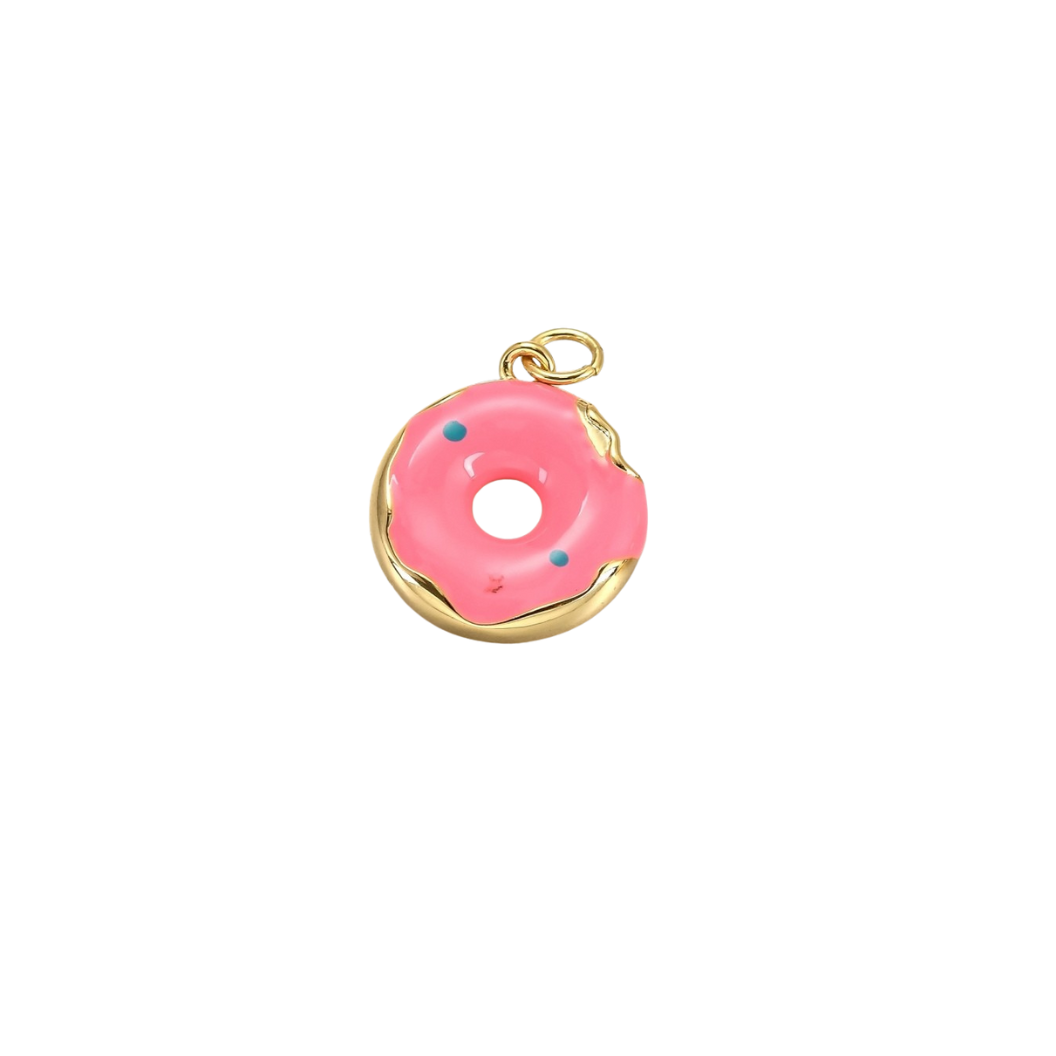 Gold Pink Glazed Donut Charm