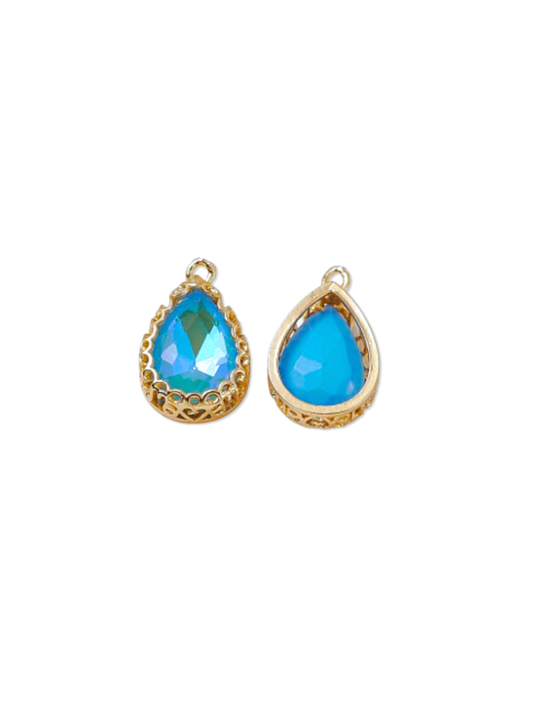 * Gold Vintage Teardrop Colored Glass Charm - Assorted