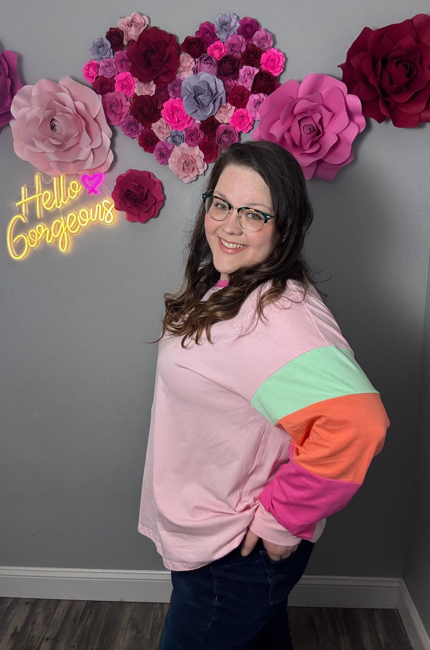 48 Sherbet Patchwork Long Sleeve Top