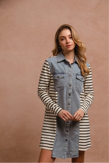 43 BIBI Stripes And Denim Shirt Dress