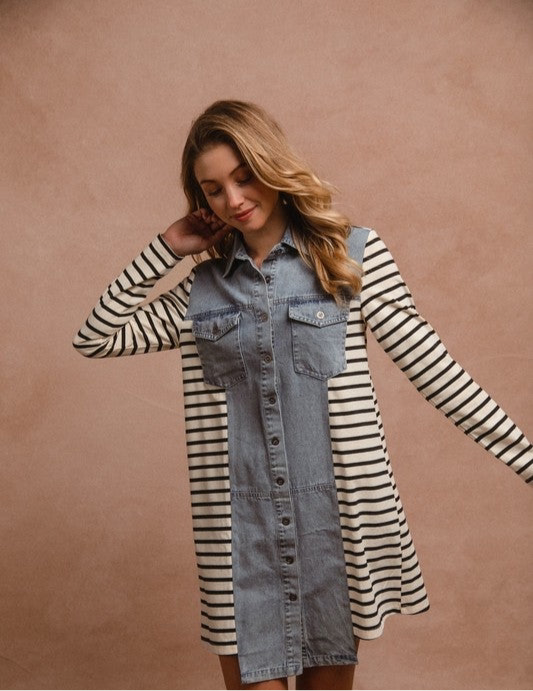43 BIBI Stripes And Denim Shirt Dress