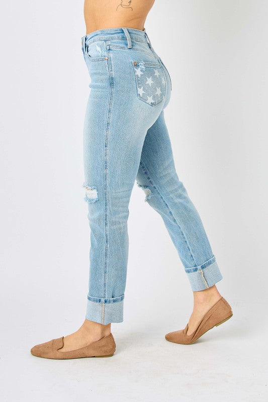 Judy Blue PLUS MR Americana Flag Cuff BF