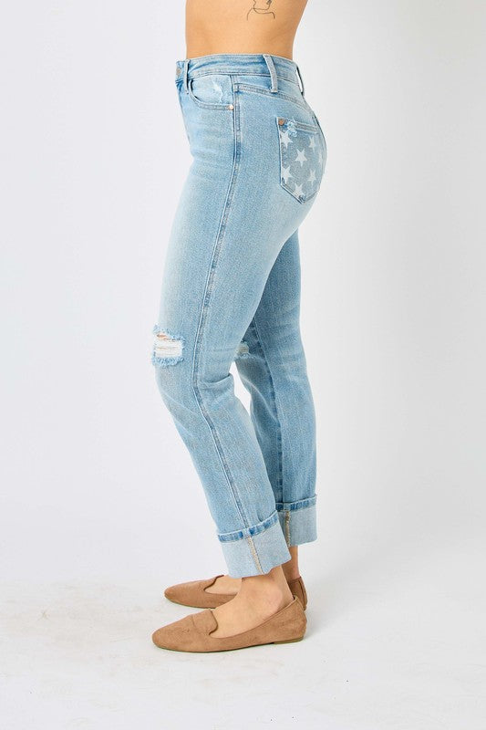 Judy Blue PLUS MR Americana Flag Cuff BF
