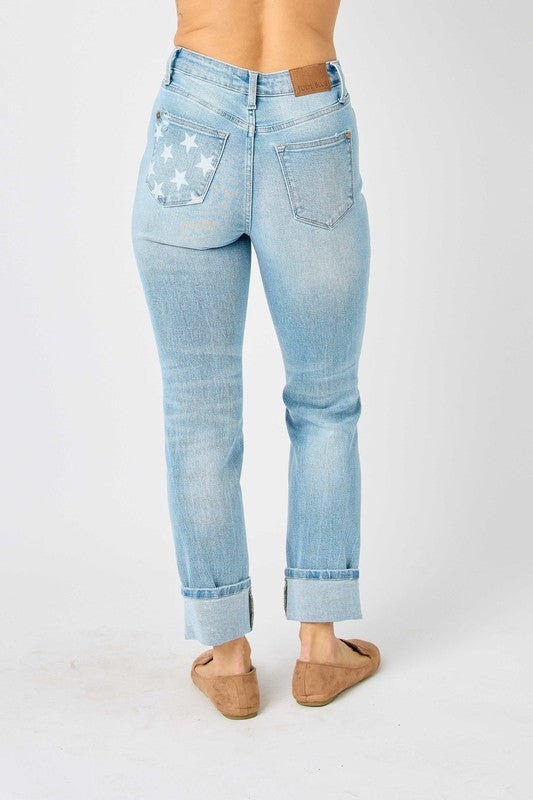 Judy Blue PLUS MR Americana Flag Cuff BF
