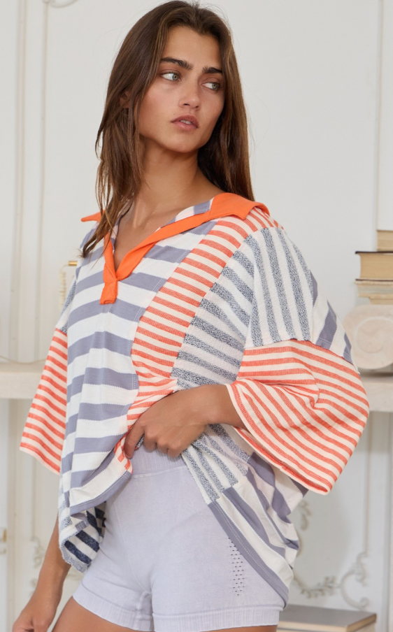 21 Creamsicle Striped Polo Top