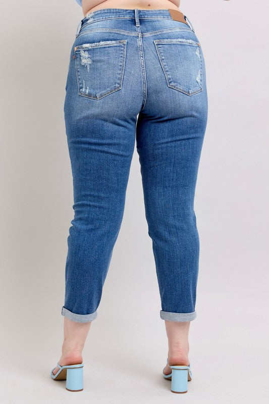 Judy Blue PluS Size| MR Button-Fly Boyfriend w/ Destroy