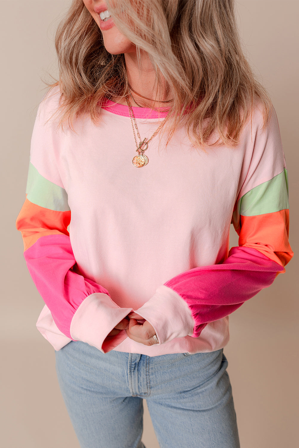 48 Sherbet Patchwork Long Sleeve Top