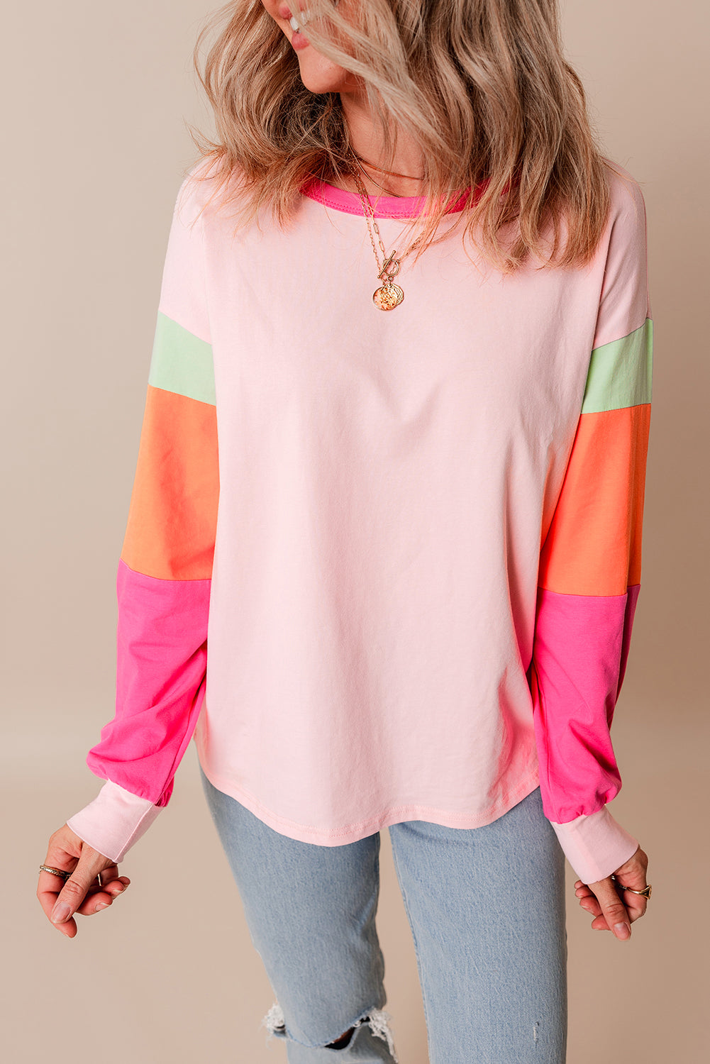 48 Sherbet Patchwork Long Sleeve Top