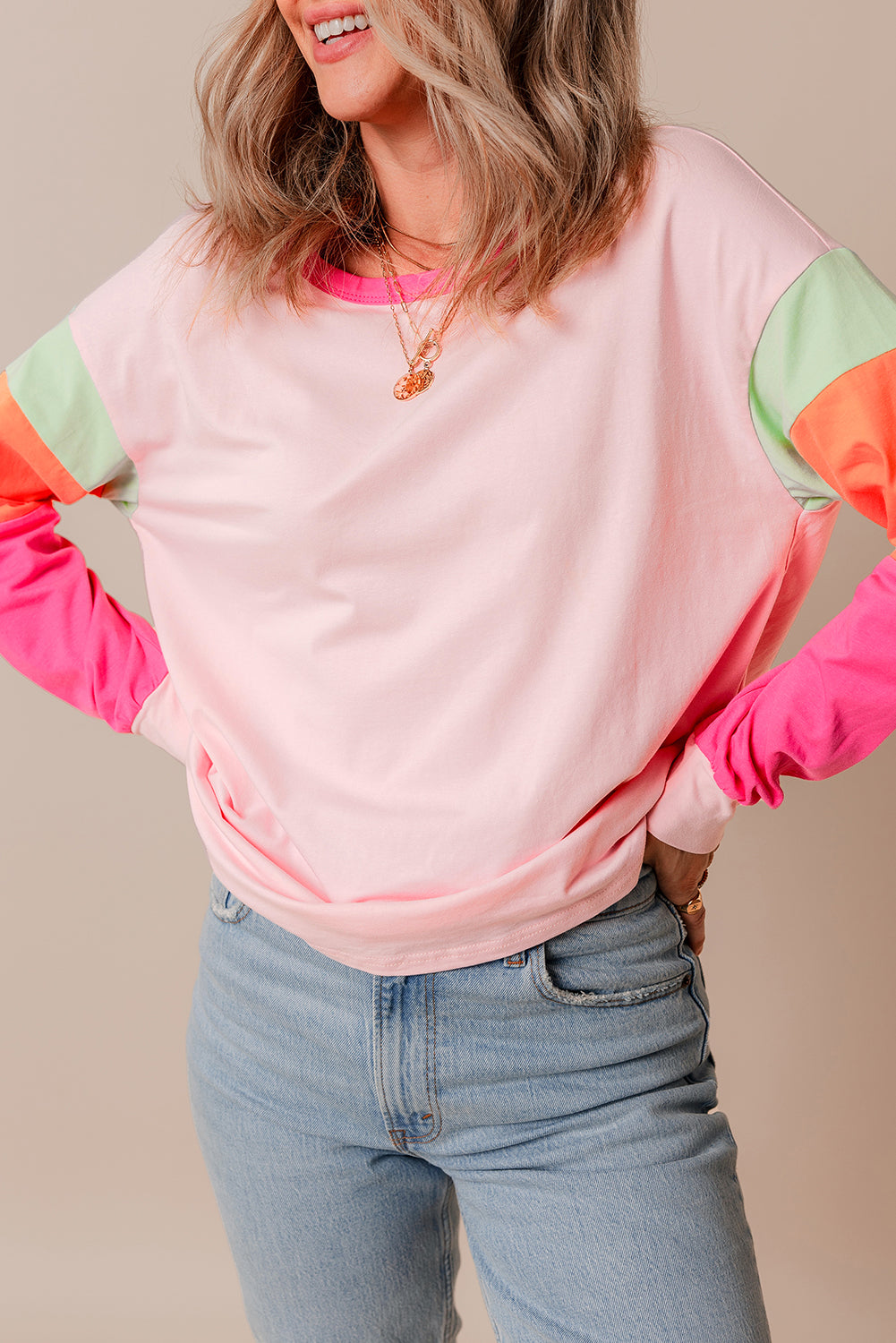 48 Sherbet Patchwork Long Sleeve Top