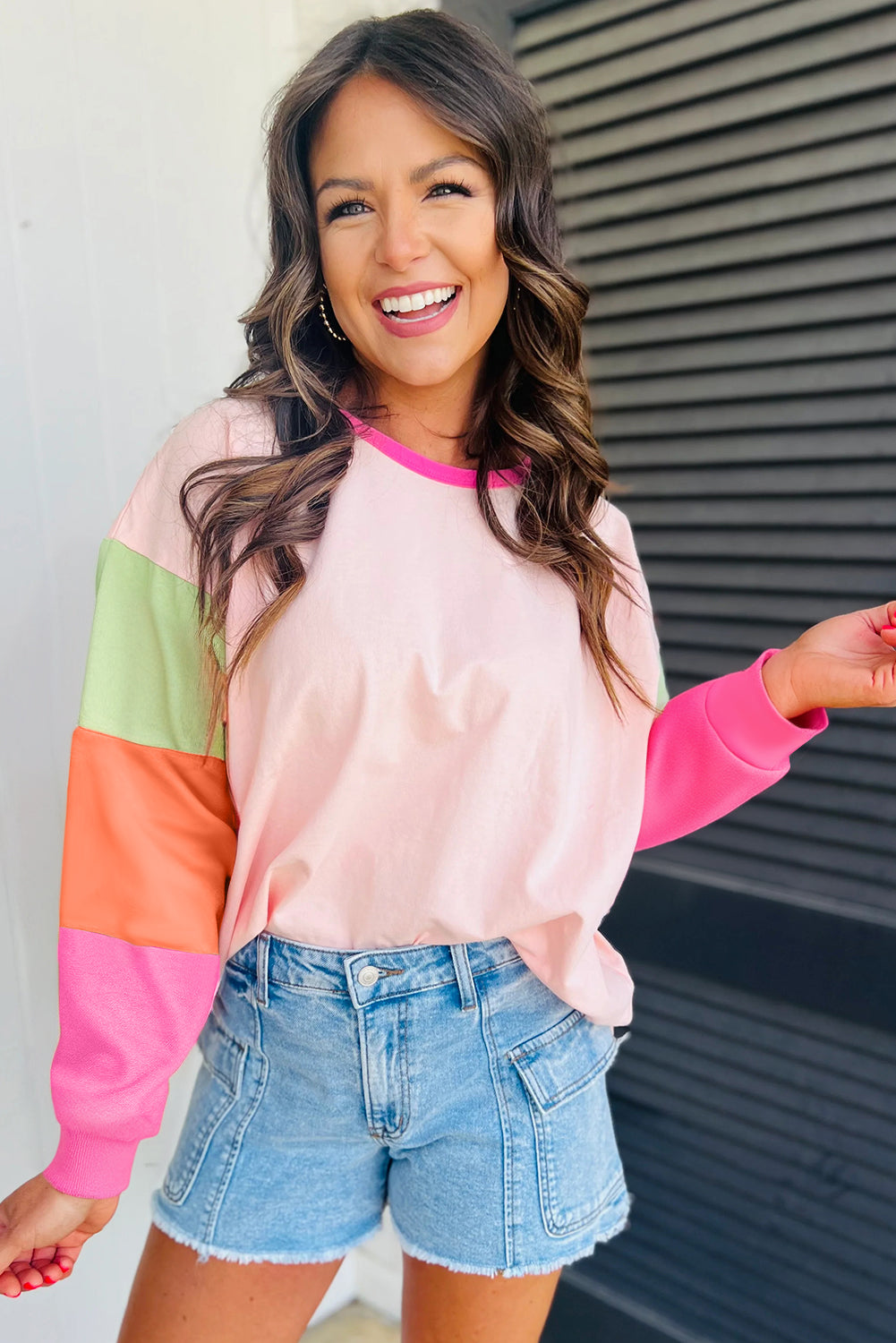 48 Sherbet Patchwork Long Sleeve Top