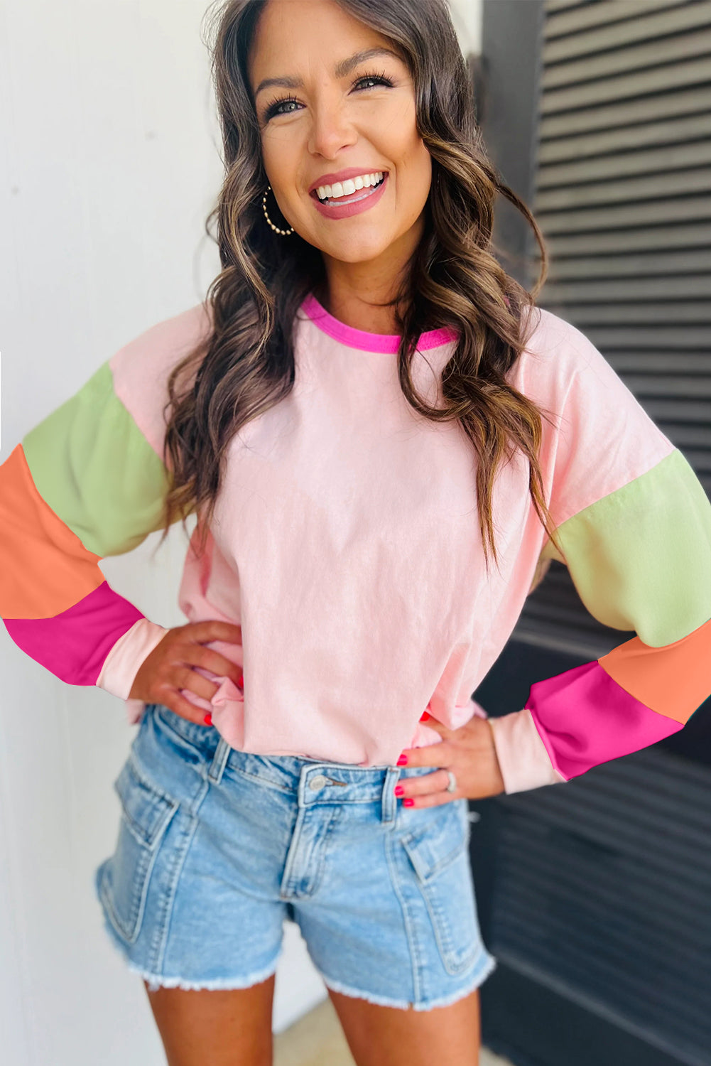 48 Sherbet Patchwork Long Sleeve Top