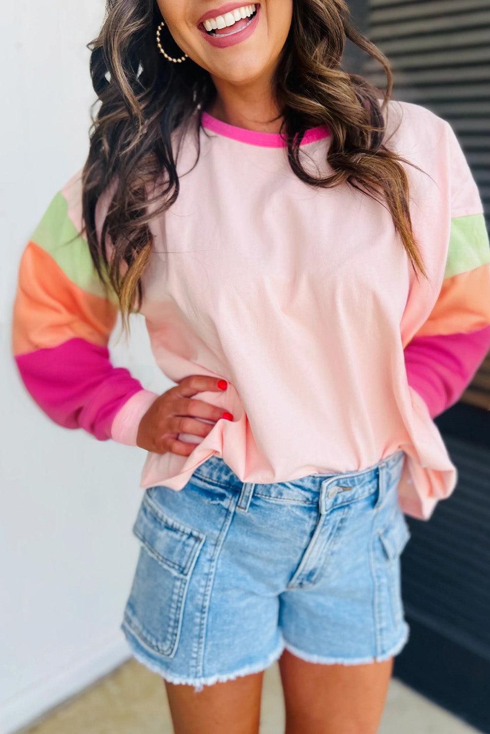 48 Sherbet Patchwork Long Sleeve Top