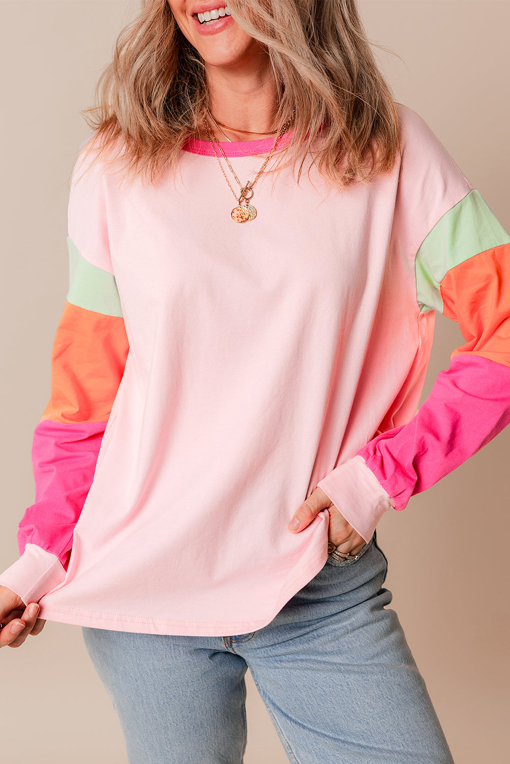 48 Sherbet Patchwork Long Sleeve Top