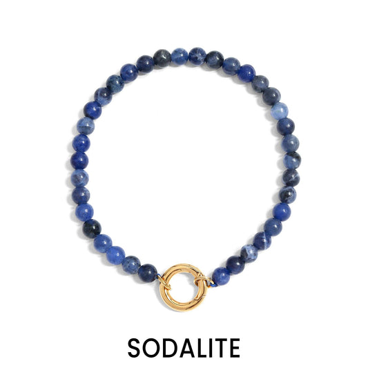 18K Gold PVD Stainless Steel Semi Precious Natural Stone Charm Keeper Bracelet