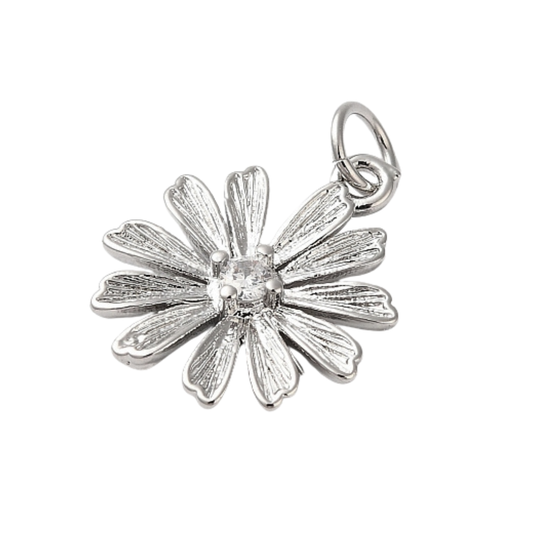 Silver Crystal Daisy Charm