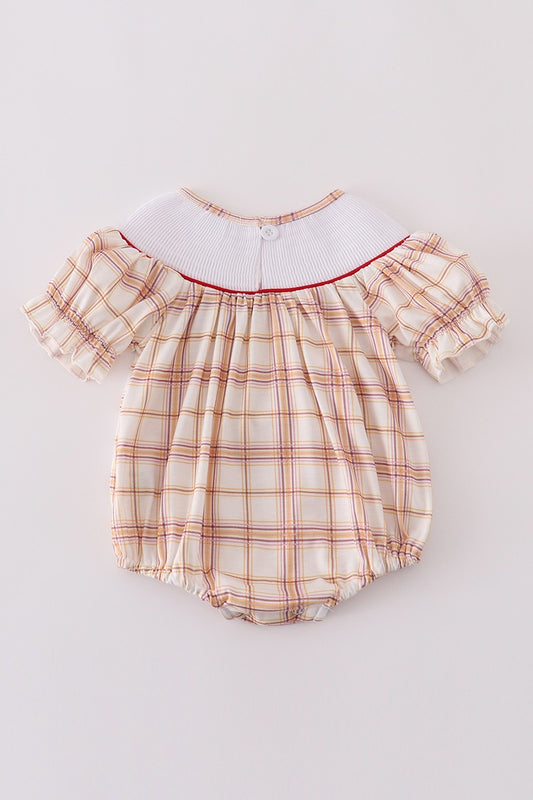 Khaki Farm Embroidery Smocked Bubble