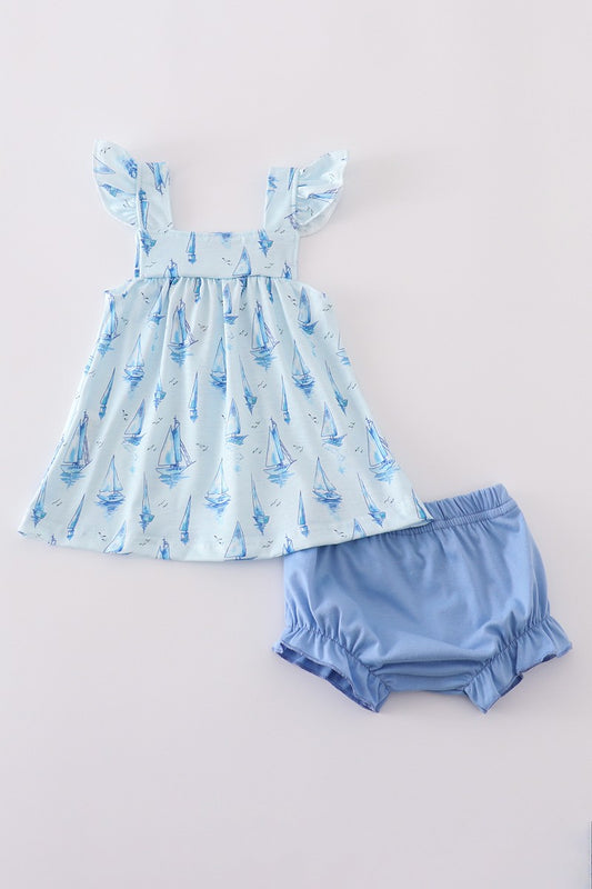 Blue Sailboat Girl Bloomer Set