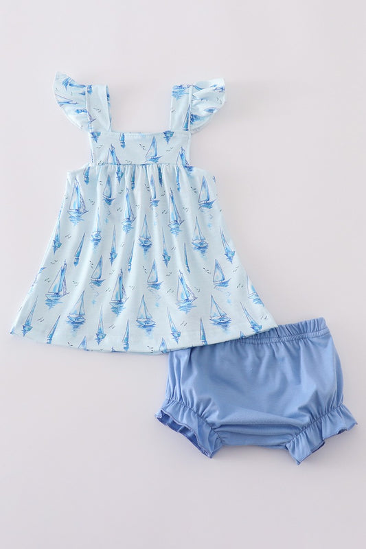 Blue Sailboat Girl Bloomer Set
