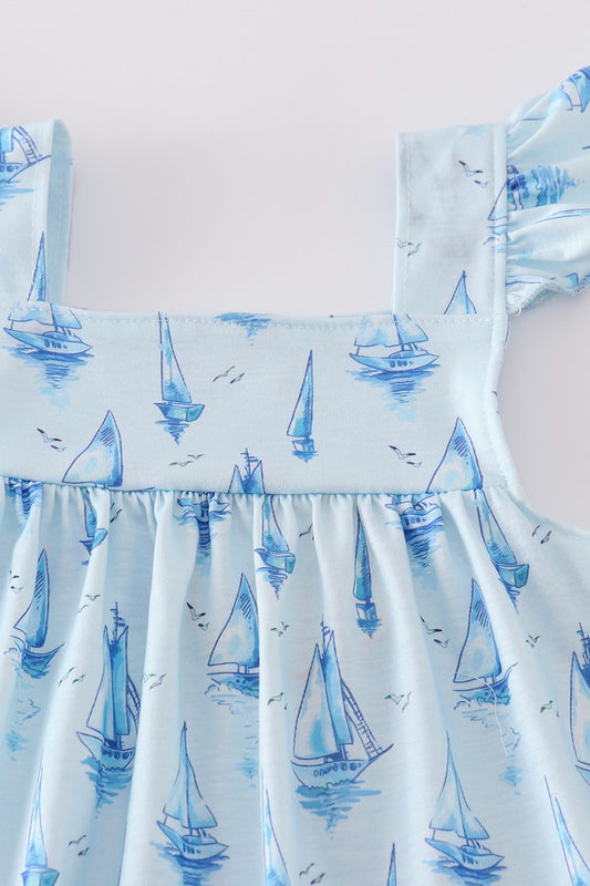 Blue Sailboat Print Girl Set
