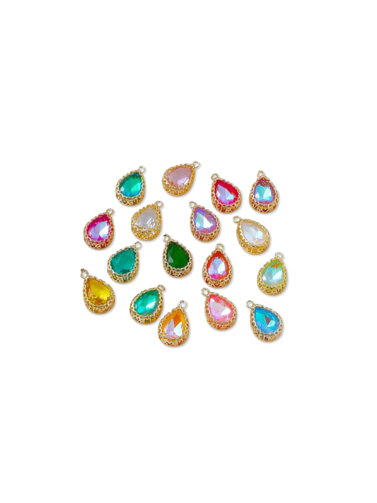 * Gold Vintage Teardrop Colored Glass Charm - Assorted