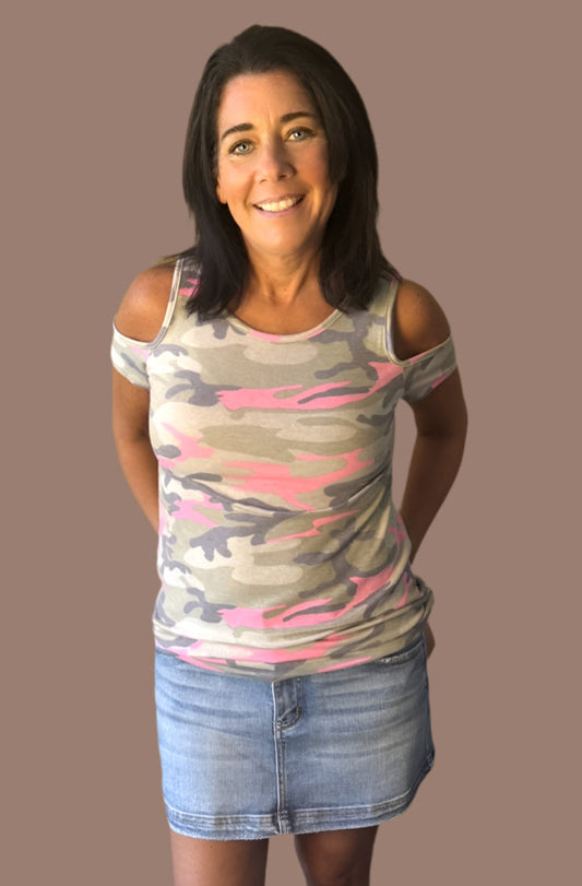 111 Pink Camo Cold Shoulder