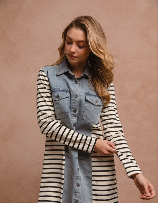 43 BIBI Stripes And Denim Shirt Dress