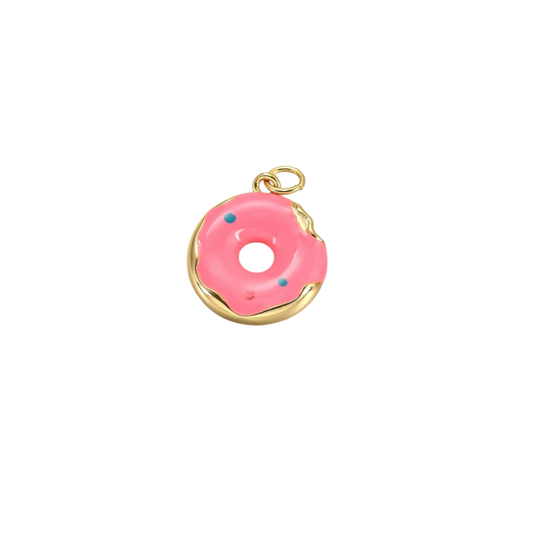 Gold Pink Glazed Donut Charm