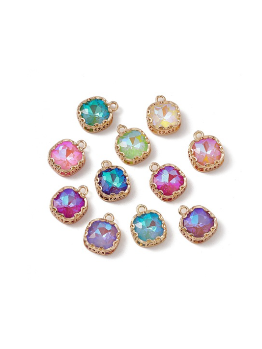 Gold Square Glass Charm | Assorted