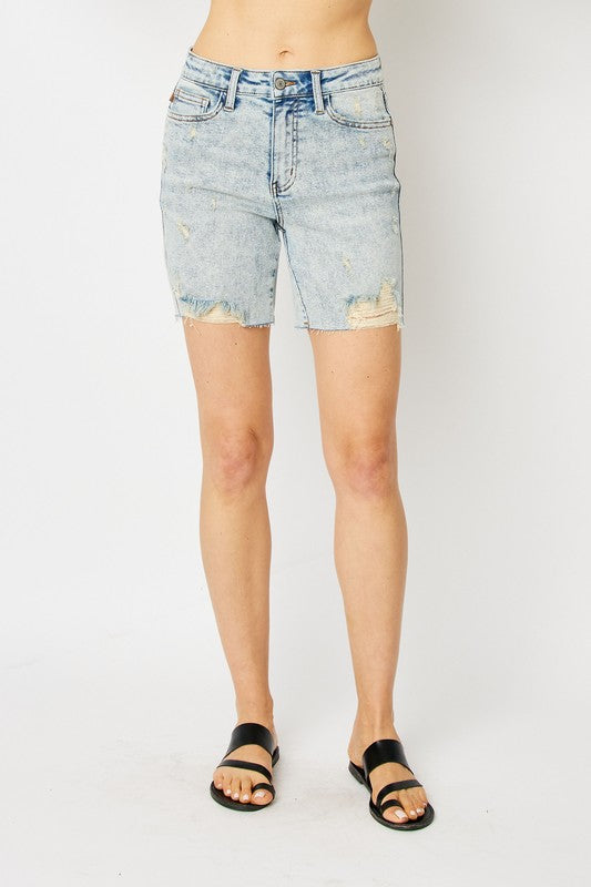 Judy Blue HR Mineral Wash Destroy BF Shorts JB5