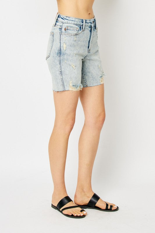 Judy Blue HR Mineral Wash Destroy BF Shorts JB5