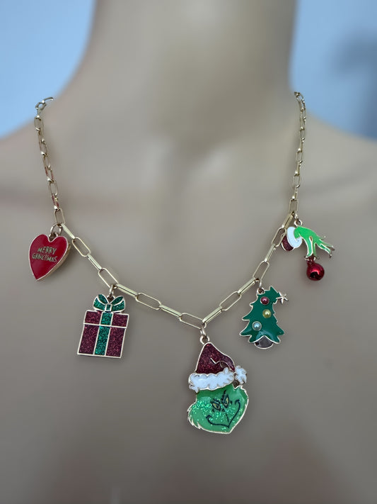 Grinch Theme Charm Necklace