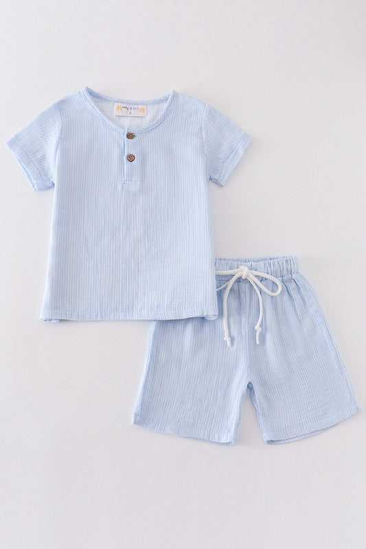 Blue Muslin Stripped Set