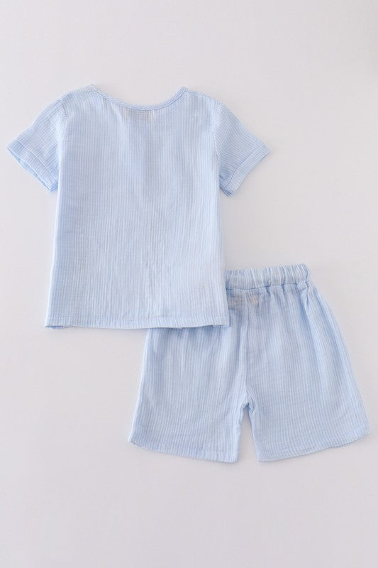 Blue Muslin Stripped Set
