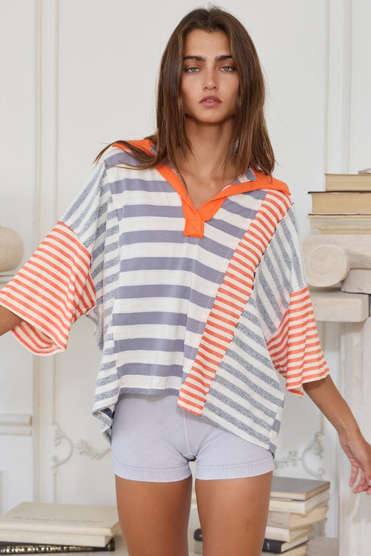 21 Creamsicle Striped Polo Top