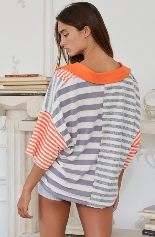 21 Creamsicle Striped Polo Top