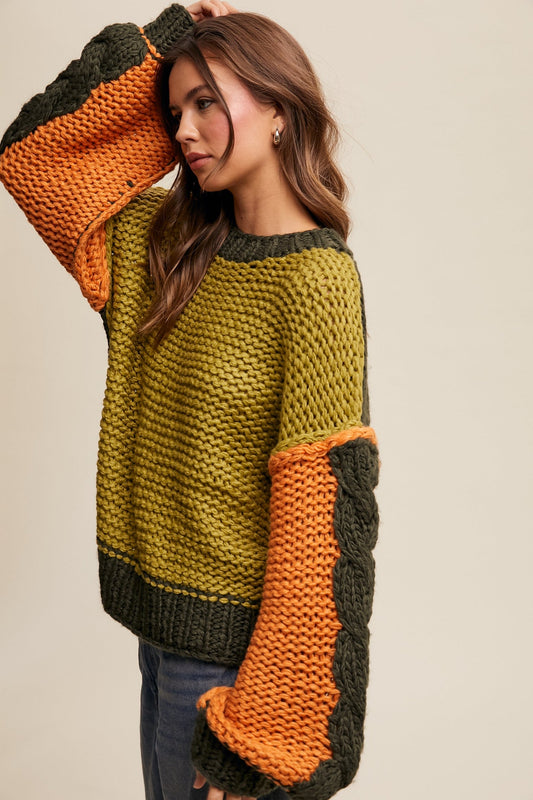 HAND-KNIT STYLE COLORBLOCK KNIT SWEATER