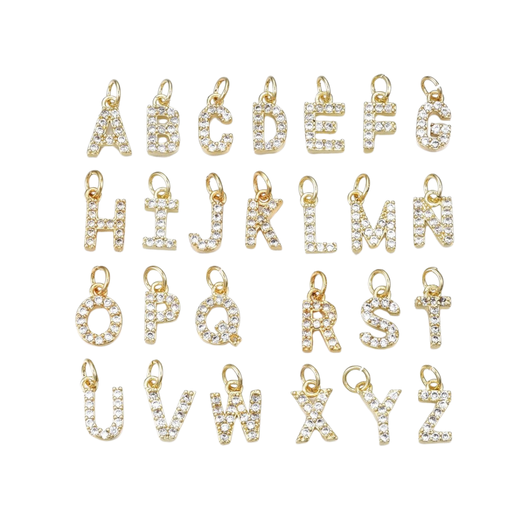 Gold Pave Clear Cubic Zirconia Letter Charms - Whole