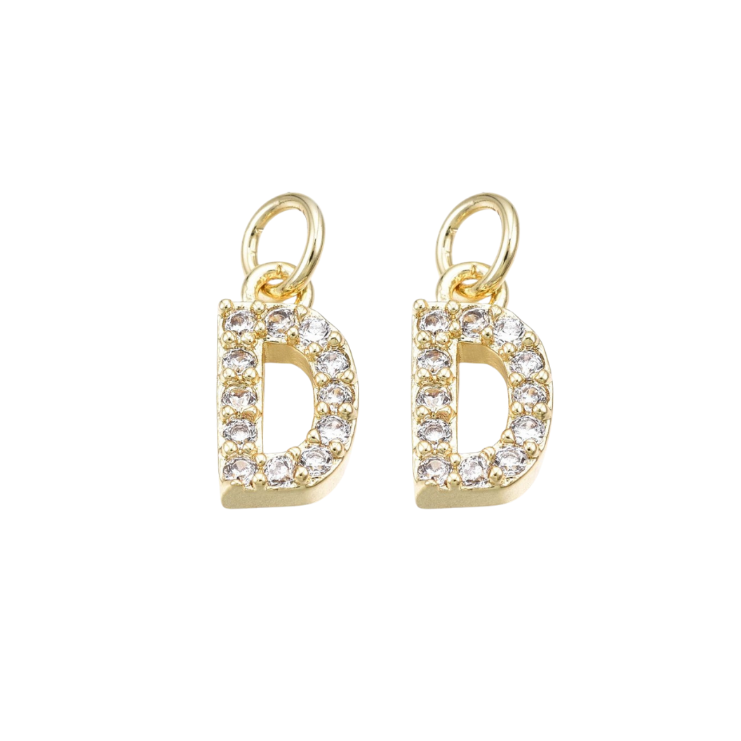 Gold Pave Clear Cubic Zirconia Letter Charms - Whole