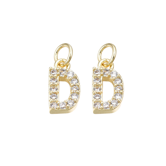 Gold Pave Clear Cubic Zirconia Letter Charms - Whole