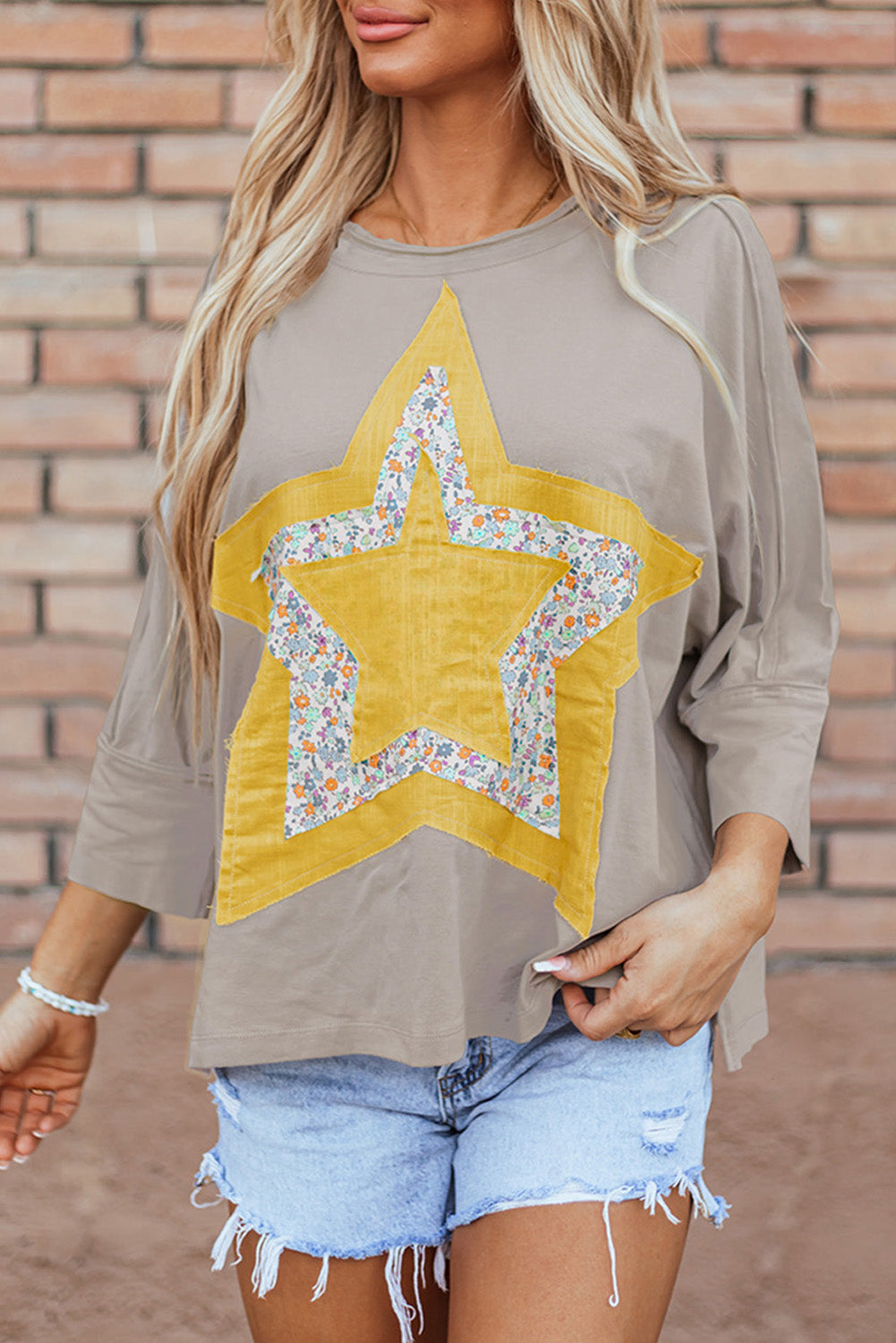 Stella|  Patched Pattern 3/4 Sleeve