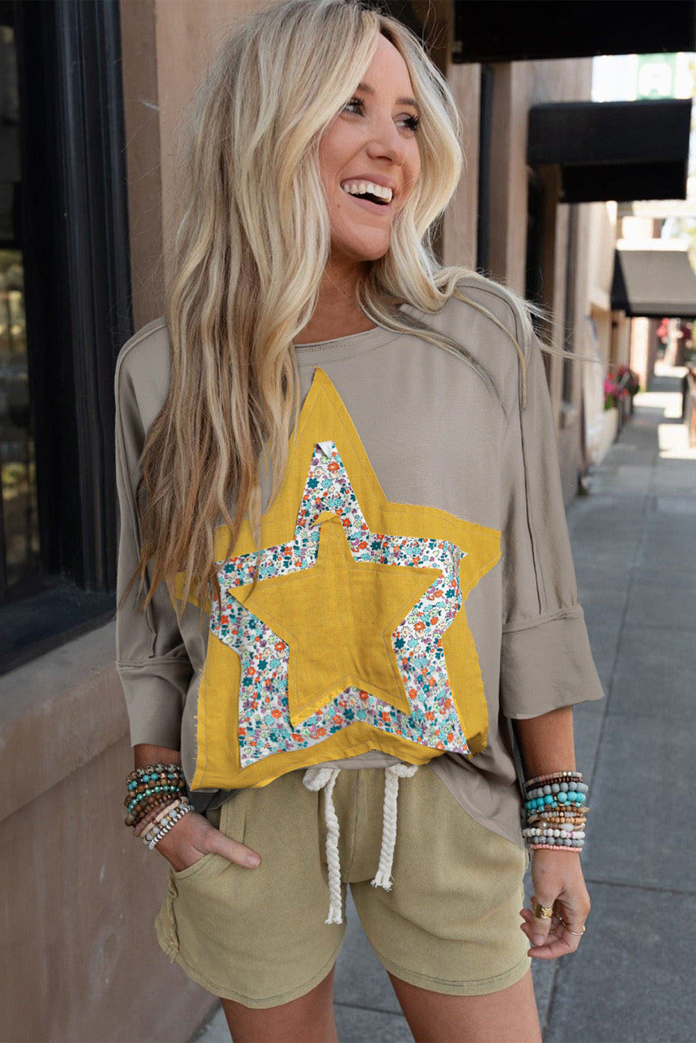 Stella|  Patched Pattern 3/4 Sleeve