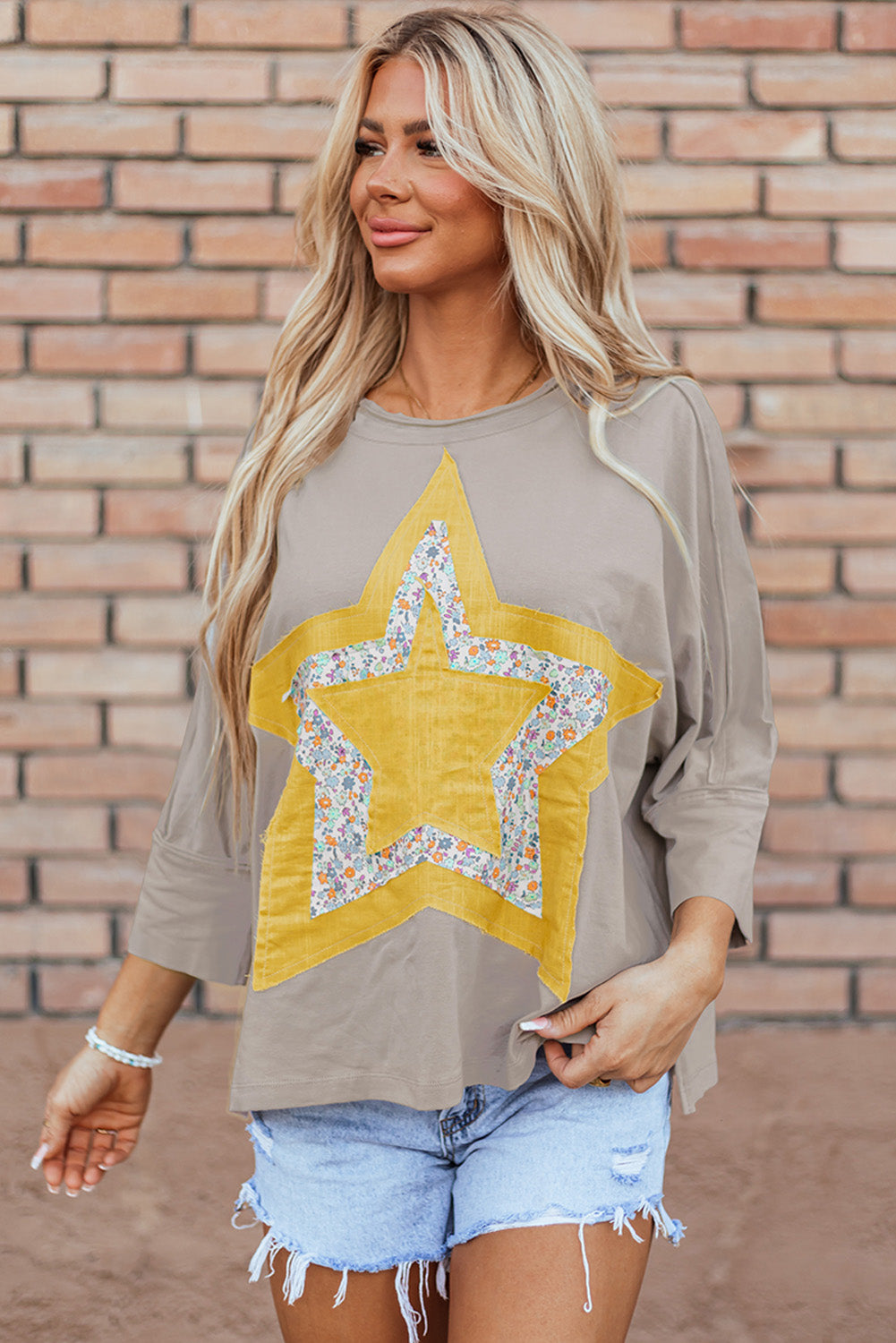 Stella|  Patched Pattern 3/4 Sleeve
