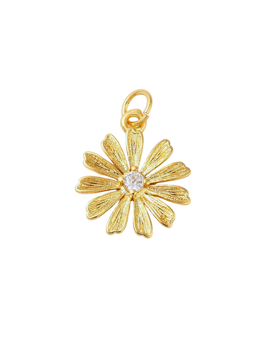 * Gold Flower with Rhinestone Center Charm