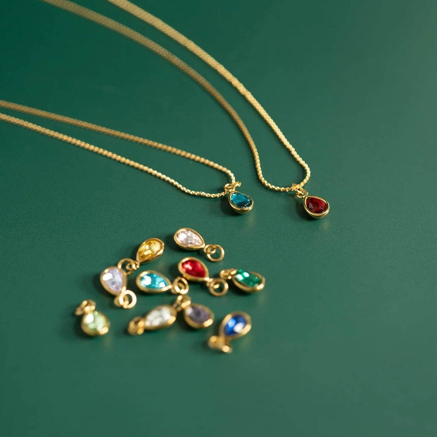 18K Gold PVD Teardrop Birthstone Charm